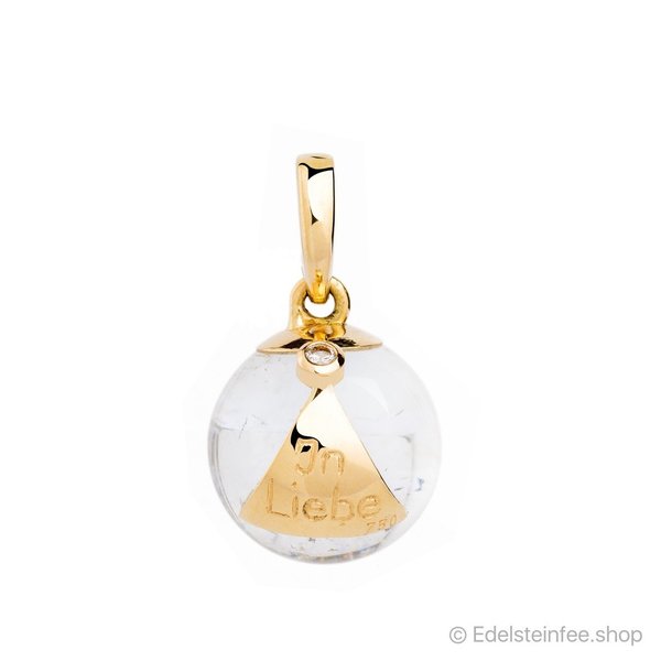 Edelsteinfee® "Quelle" - kleine Bergkristallkugel mit Gold und Diamant